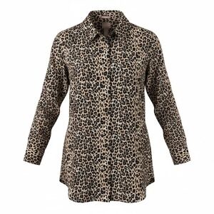 Chico's‎ Leopard Print Button Down Shirt Womens 2 Brown NWOT Wrinkle Resistant